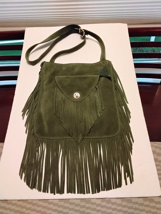 Sorial Handbags - Sorial Olive Green Suede Fringe Crossbody Shoulder Bag